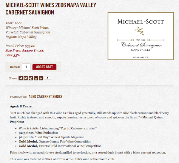 CAWineClub Aged Cabernet Bottle Details - Michael-Scott Vineyard 600w