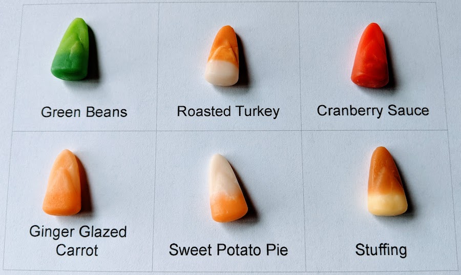 Thanksgiving Dinner Flavored Candy Corn - close up and categorized