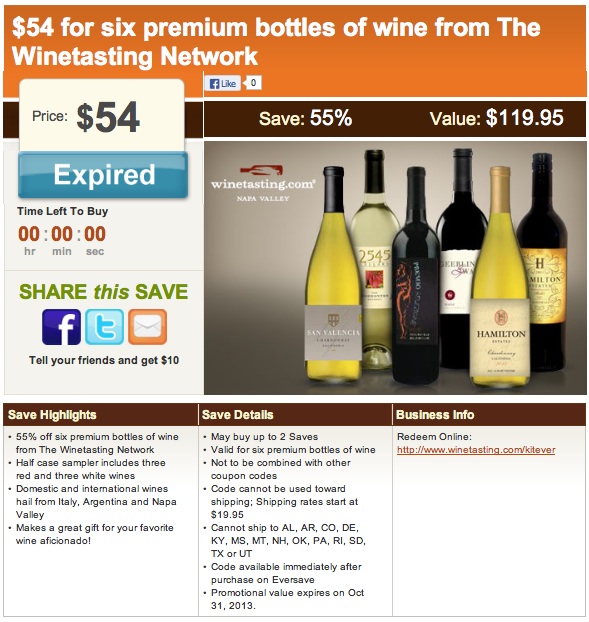 EverSave WineTasting Network Flash Deal Closed